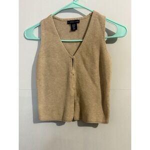Sincerely Jules Tan Beige Cropped Knit Sweater Y2K Vest Top Women's Size XS